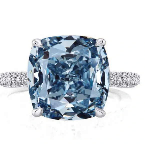 Italo Blue Topaz Ring Hidden Halo Cushion Cut Engagement Ring - Picture 3 of 11